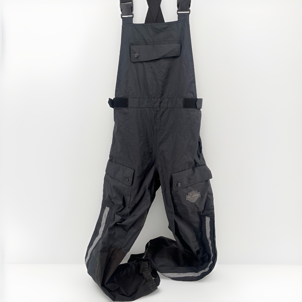 Y2K Vintage Harley-Davidson Bib Overalls Black Motorcycle Cargo Pants XS